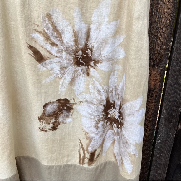 J Jill Floral Linen Cream Brown Ruffle Skirt Sz S - Picture 5 of 16